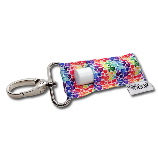 Lippy Clip keychain - rainbow hearts