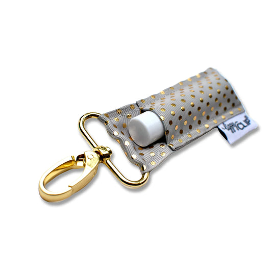 Lippy Clip keychain - grey with gold dots