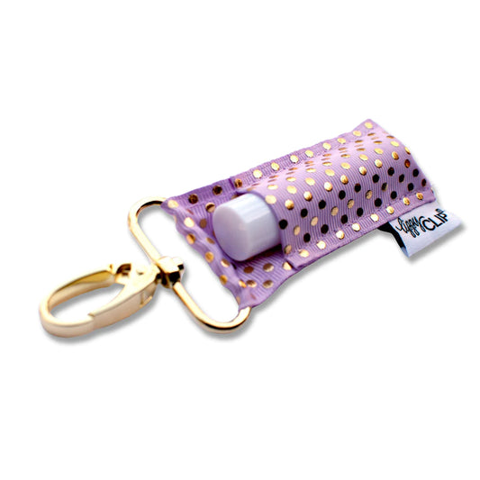 Lippy Clip keychain - lavender with gold dots