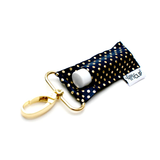 Lippy Clip keychain - navy with gold dots