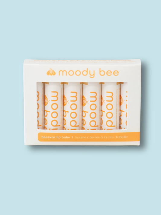 Moody Bee Beeswax Lip Balm - PURE box of 6. unscented